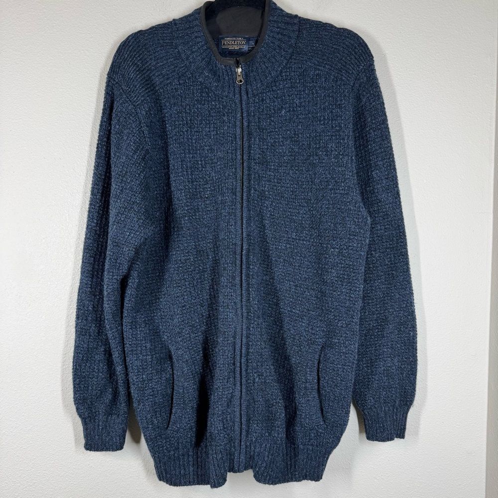 Pendleton Zip Up Cardigan Sweater Mens Large Blue Washable Wool Eclectic Grandpa